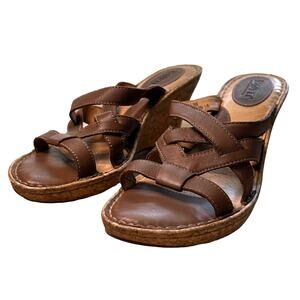 BORN Strappy Brown Wedge Heel Sandal Size 8